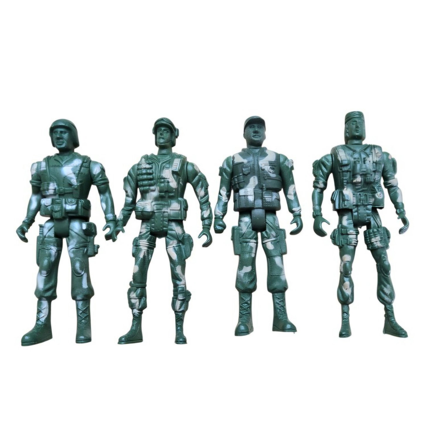 Set of 4 Green Camouflage Toy Soldier Action Figures - Plastic Military Men