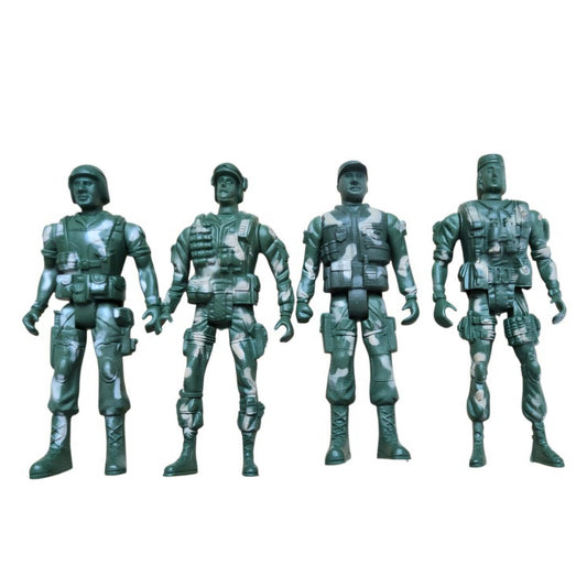 Set of 4 Green Camouflage Toy Soldier Action Figures - Plastic Military Men