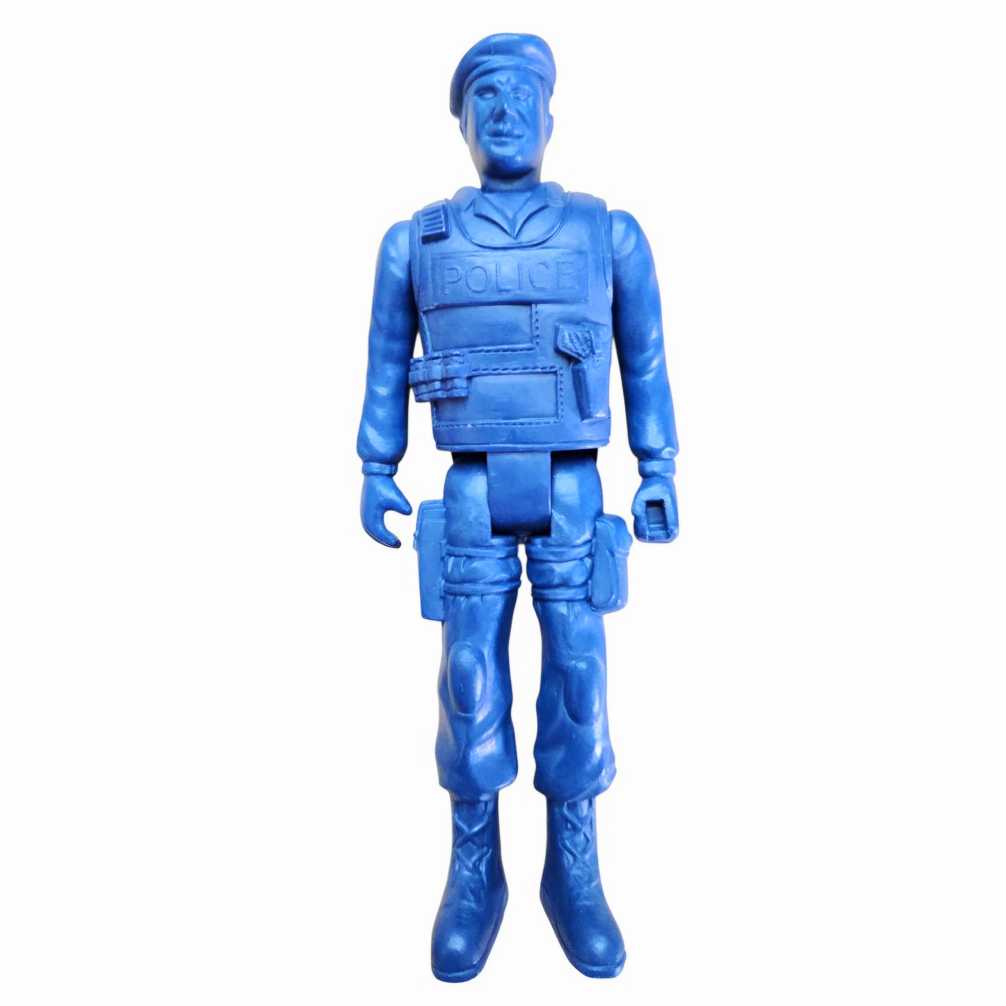 Vintage Blue Plastic Police Officer Action Figure 5” Molded Toy