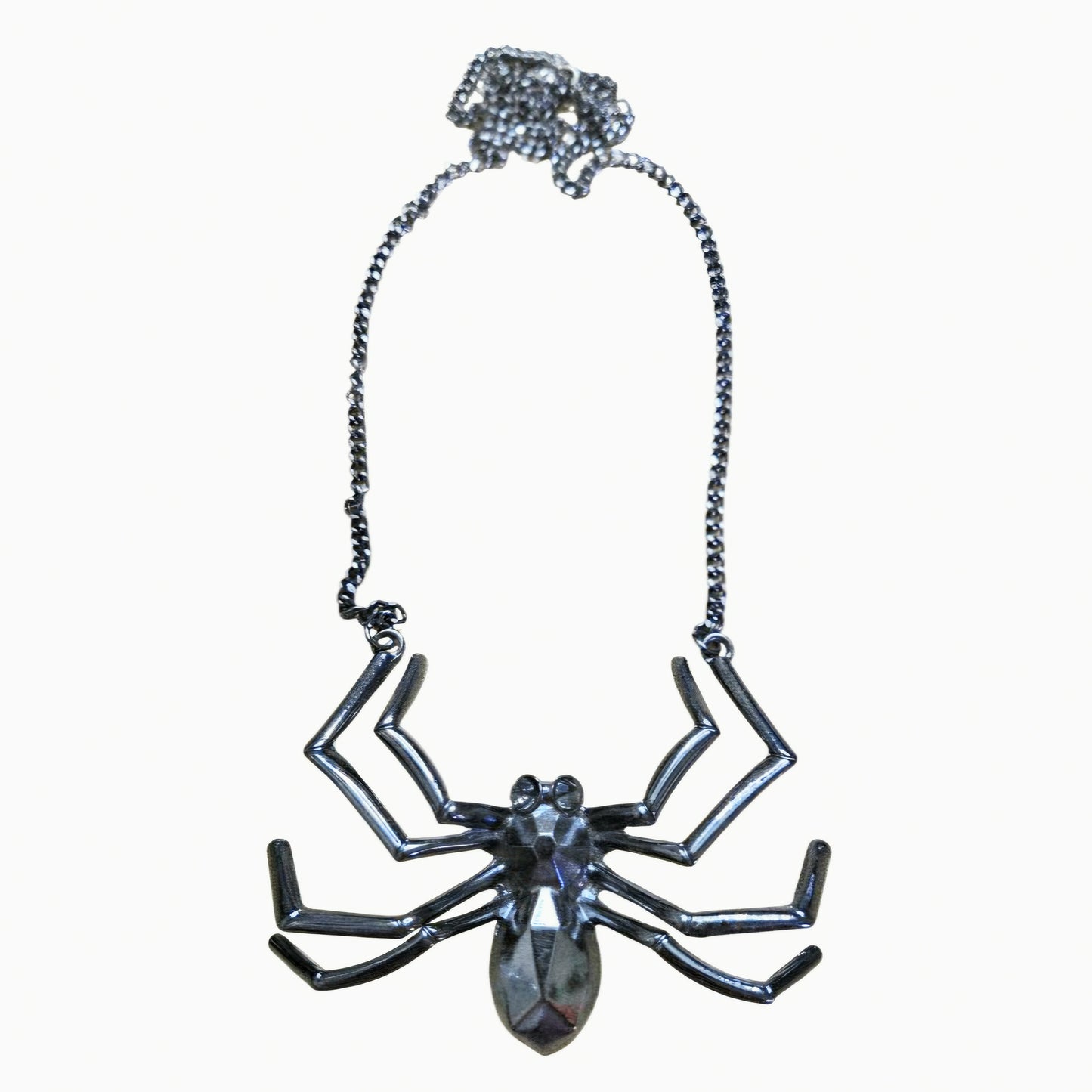 Gothic & Glam: Stricking Deep Black Crystal SPIDER Necklace Pendant Halloween Flair