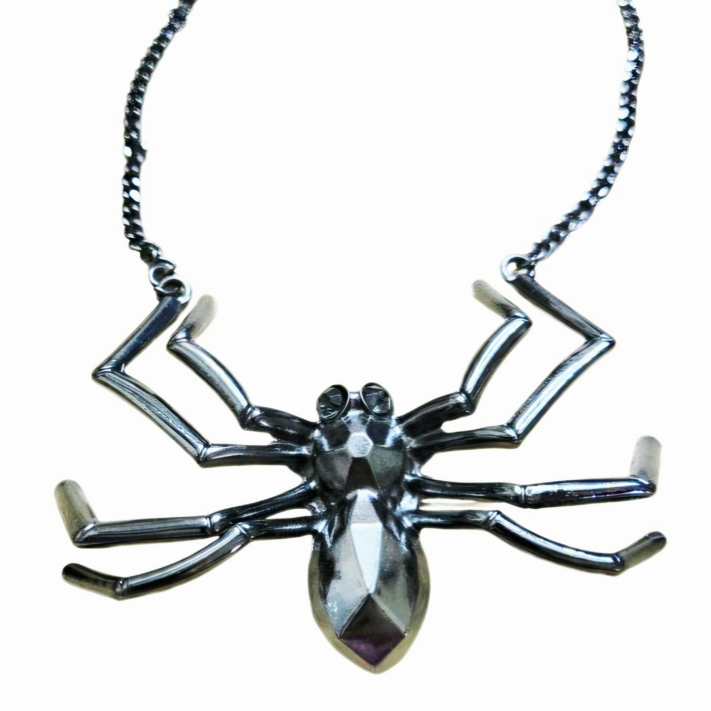 Gothic & Glam: Stricking Deep Black Crystal SPIDER Necklace Pendant Halloween Flair