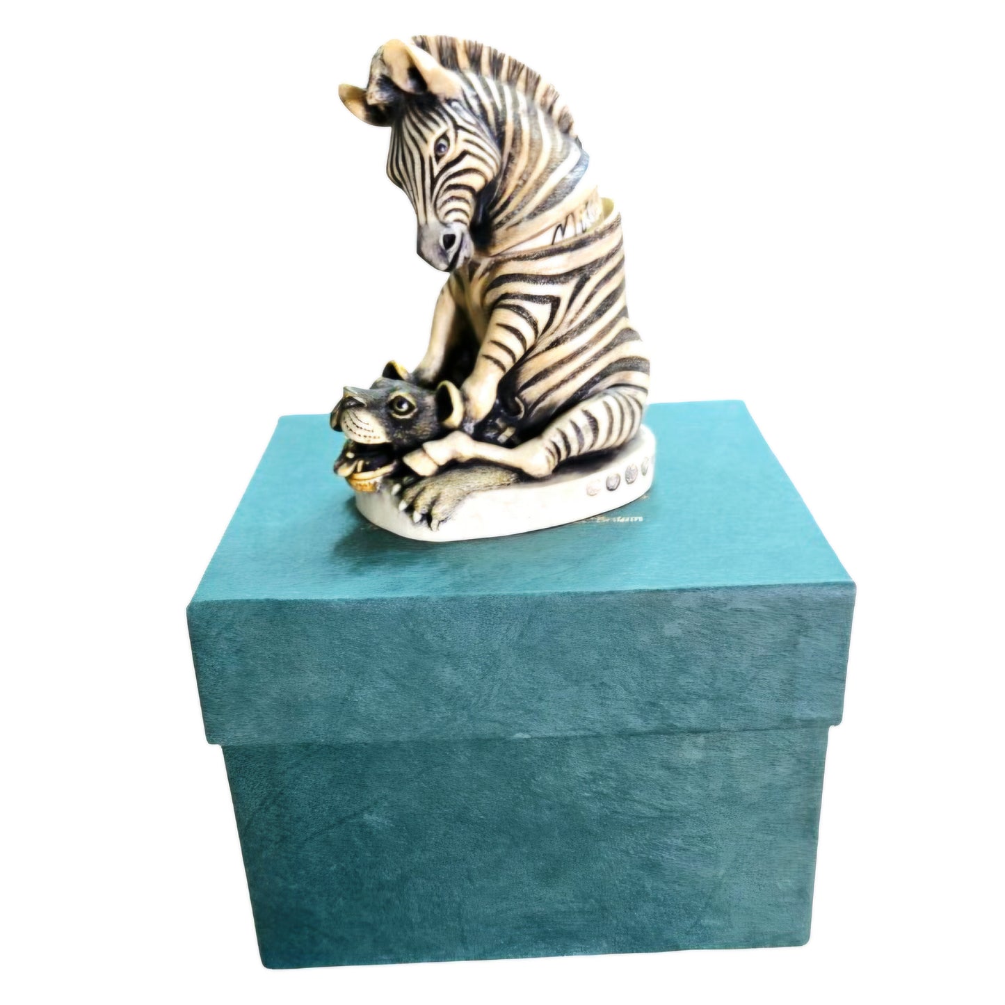 Harmony Kingdom Driver’s Seat Zebra/Lion Box Figurine Peter Calvesbert Vtg. 1997