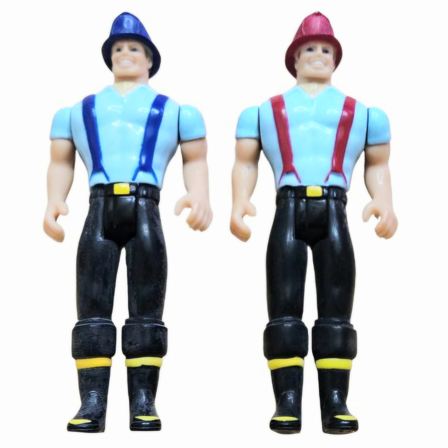 Vintage 1989 Nylint Men of Steel Firefighter Action Figures - Set of 2 / Blue & Red Helmets