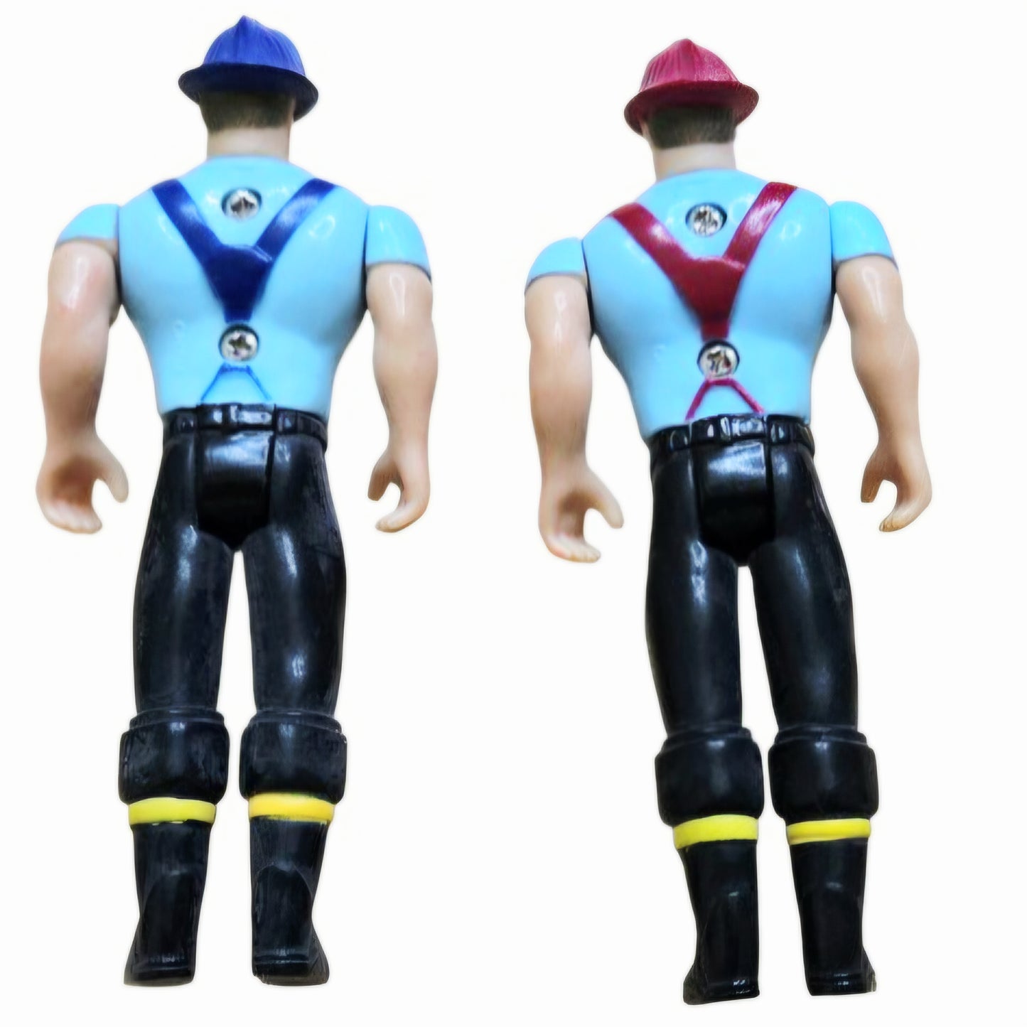 Vintage 1989 Nylint Men of Steel Firefighter Action Figures - Set of 2 / Blue & Red Helmets