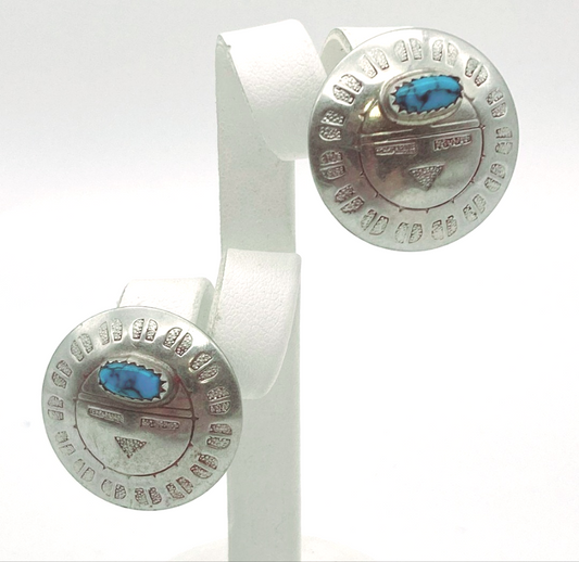 Beautiful *Silver Tone Sunface & Turquoise Round Earrings