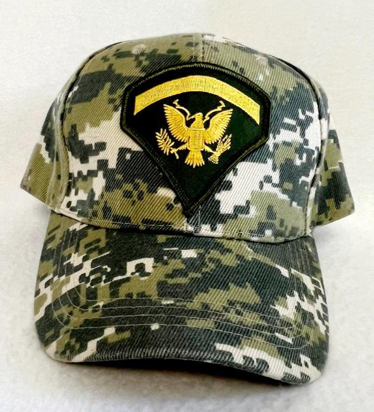 Vintage *US Army Specialist 5 Spec Rank Camo Cap Hat