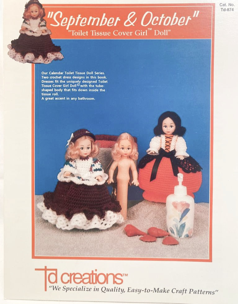 New *Three (3) Toilet Tissue Cover Girl Doll Crochet Patterns