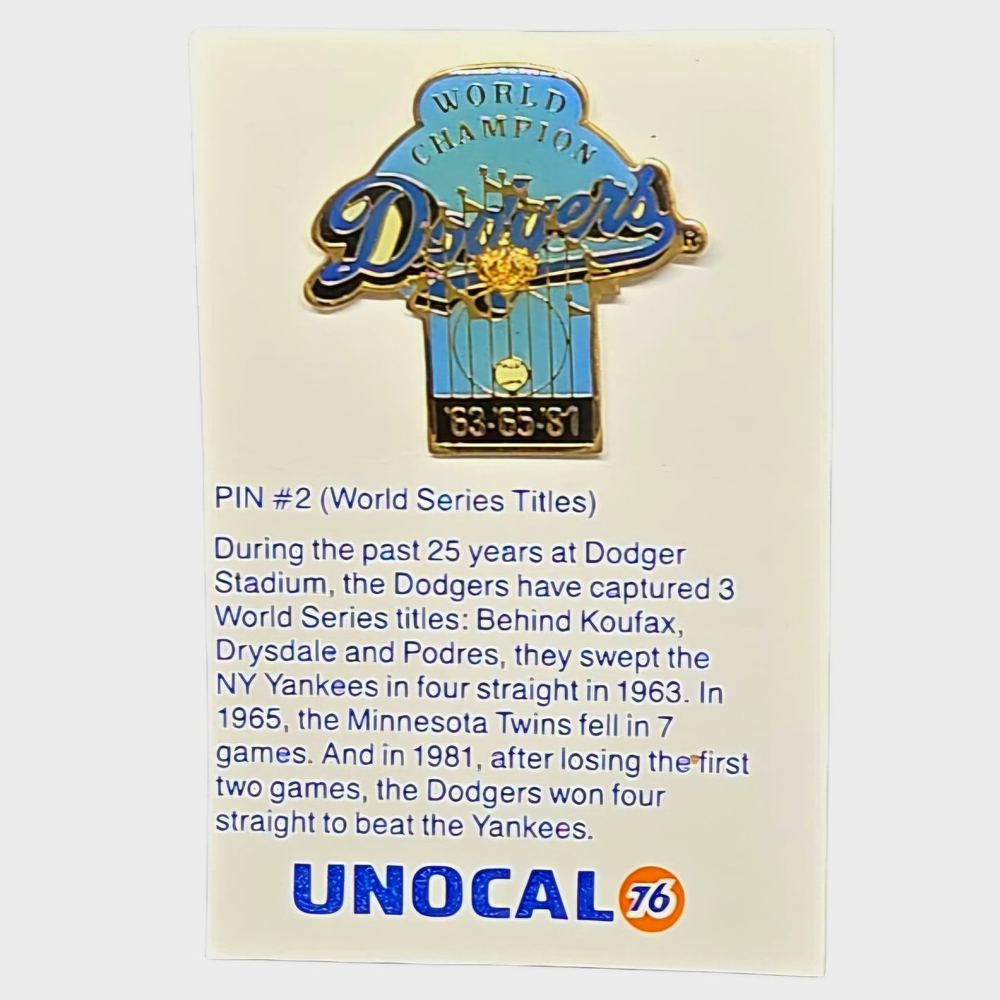Vintage *Unocal 76 Collectible LA Dodger Enamel Lapel Pins #1 - 6 (1987)