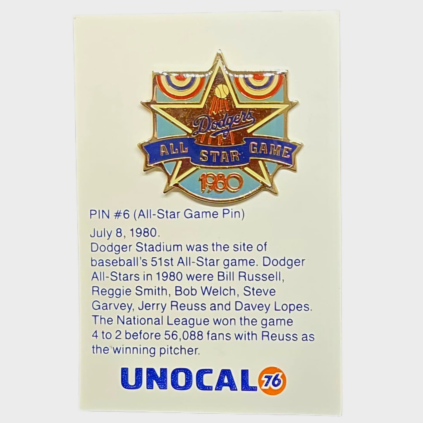 Vintage *Unocal 76 Collectible LA Dodger Enamel Lapel Pins #1 - 6 (1987)