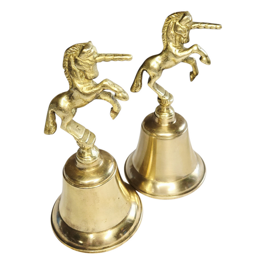 Vintage *Two (2) Brass Rearing Unicorn Hand Dinner Bells Mythical