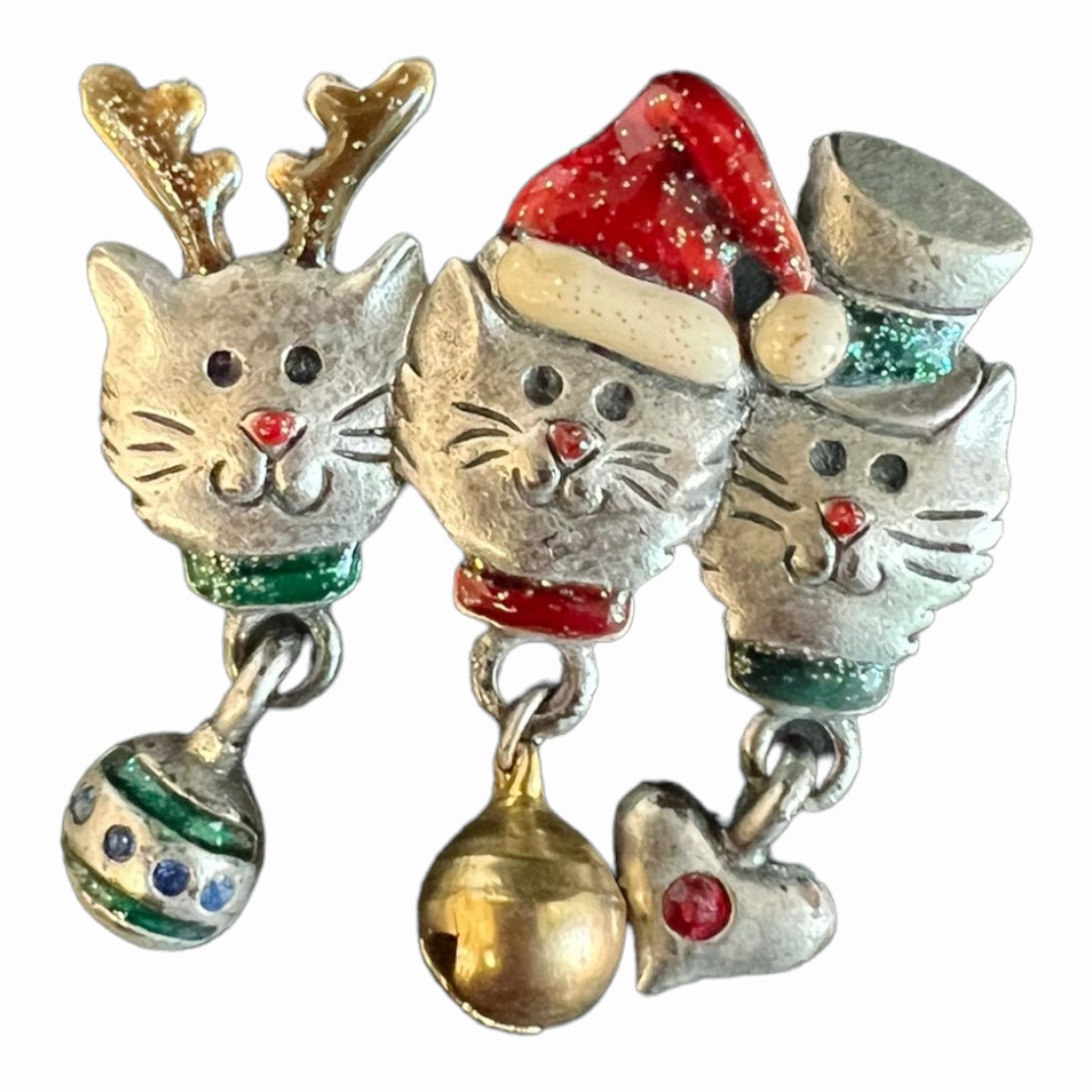 Holiday *Six (6) Beautiful Christmas Pins Broaches Kitty Puppy Wreath Lantern +