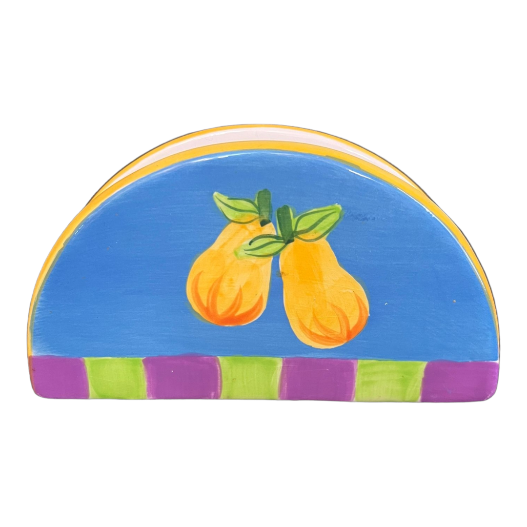 Colorful 4pc. OGGI 3 Ceramic Canisters & Napkin Holder Fruit Design Storage