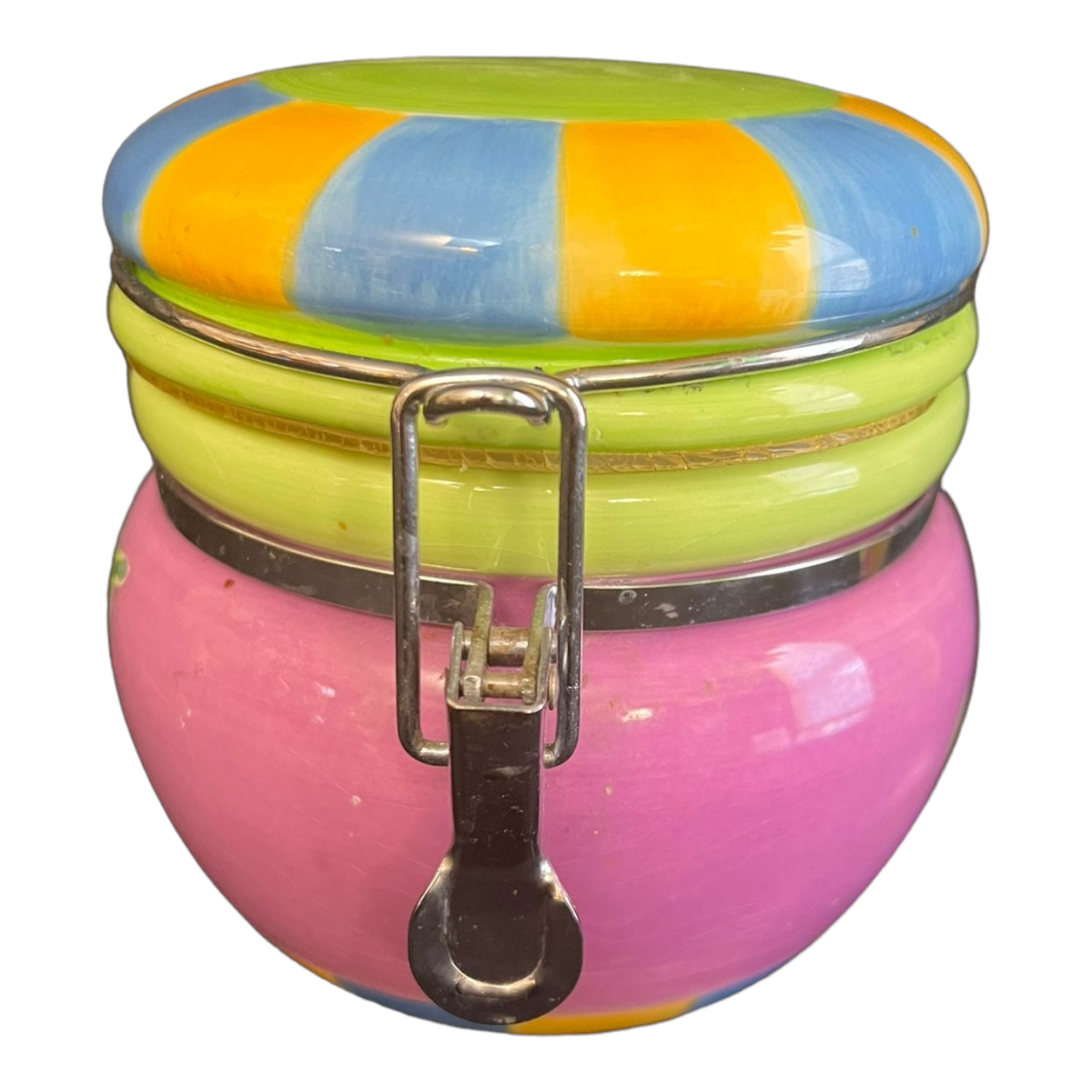 Colorful 4pc. OGGI 3 Ceramic Canisters & Napkin Holder Fruit Design Storage