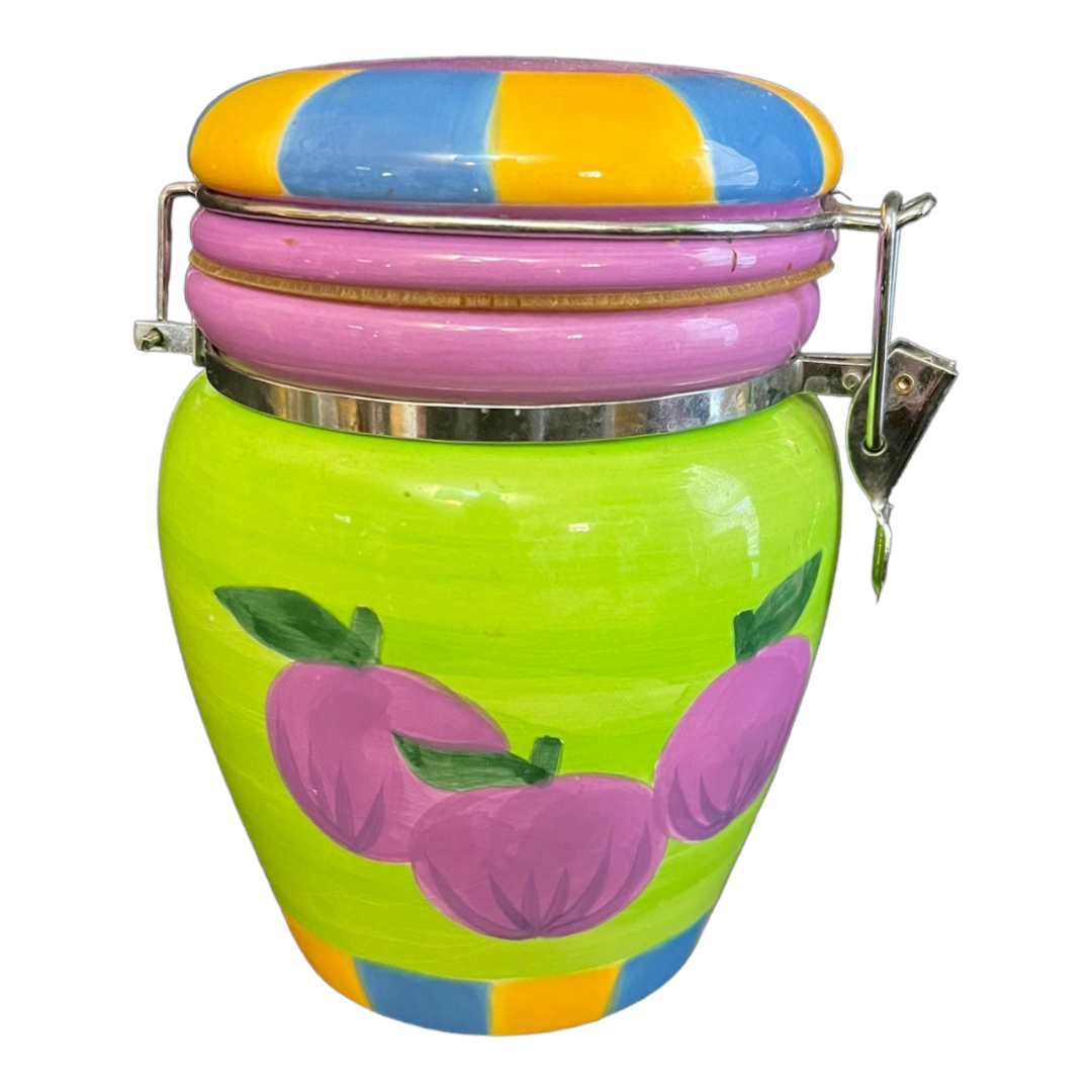 Colorful 4pc. OGGI 3 Ceramic Canisters & Napkin Holder Fruit Design Storage