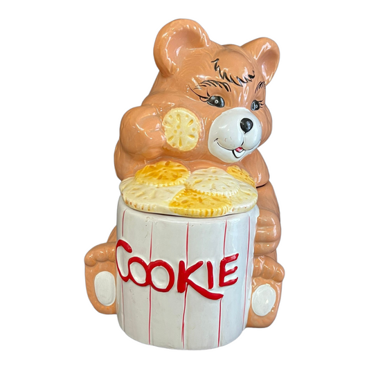 Cute *Brown & White Ceramic Teddy Bear Cookie Canister Jar