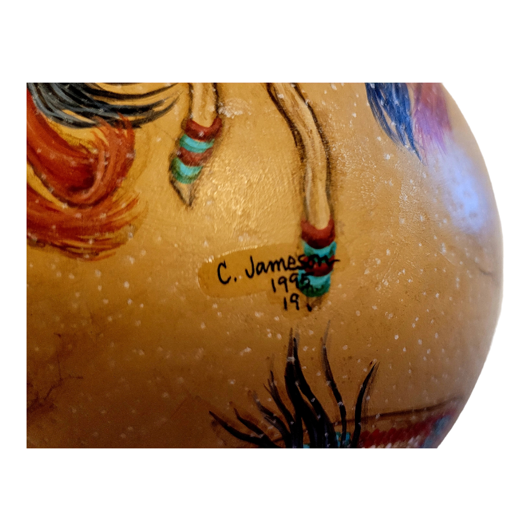 Stunning *Vintage C. Jameson "Chief in Headdress" Ostrich Egg Art Signed Numbered