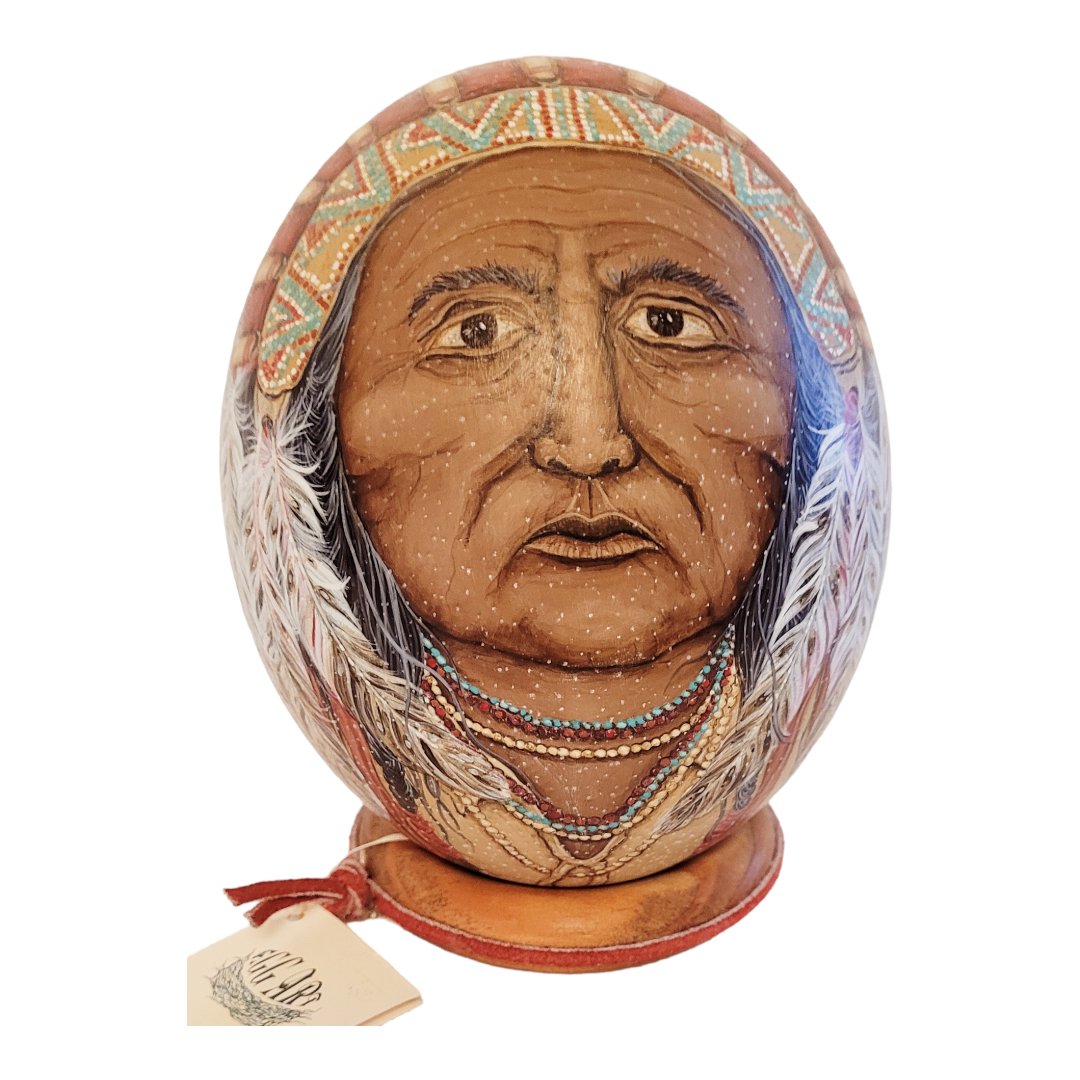 Stunning *Vintage C. Jameson "Chief in Headdress" Ostrich Egg Art Signed Numbered