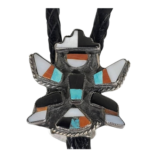 Vintage *1960s Zun i Knifewing Man Silver Multi Stone Bolo Tie