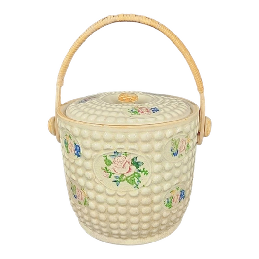 Beautiful *Vintage (1950s) Japanese Majolica Biscuit Jar or Barrel With Lid