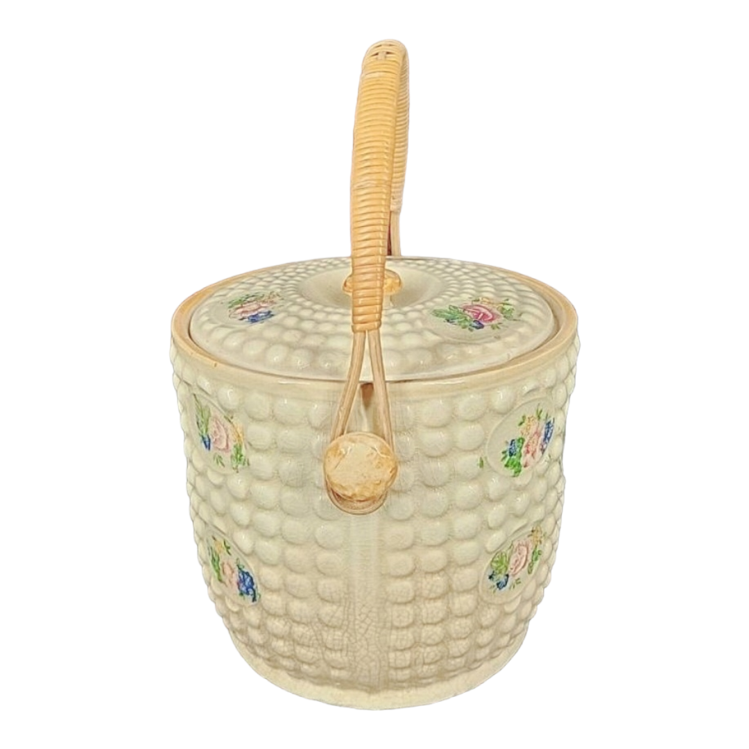 Beautiful *Vintage (1950s) Japanese Majolica Biscuit Jar or Barrel With Lid