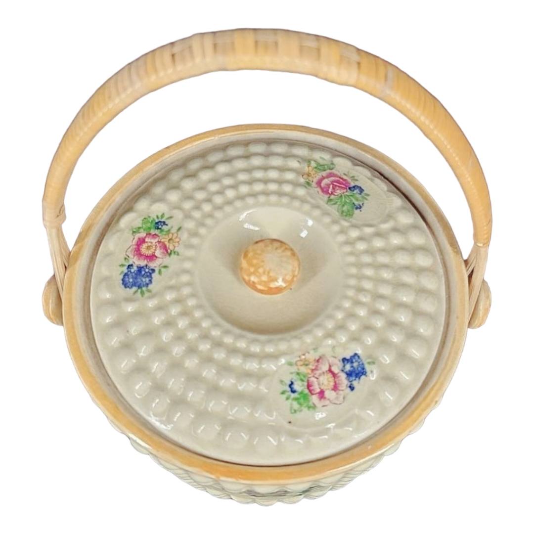 Beautiful *Vintage (1950s) Japanese Majolica Biscuit Jar or Barrel With Lid
