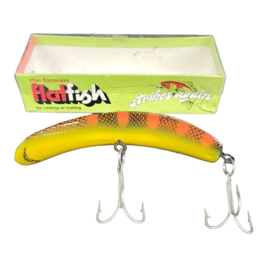 NIB *Vintage Large Helin Flat Fish (Fishing Lure) Orange Scale Crank Bait