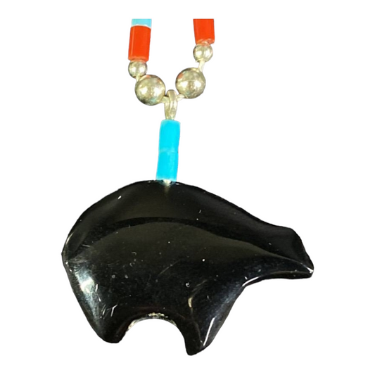 Beautiful *Liquid Silver Style 18" Necklace w/ Bear & Stones