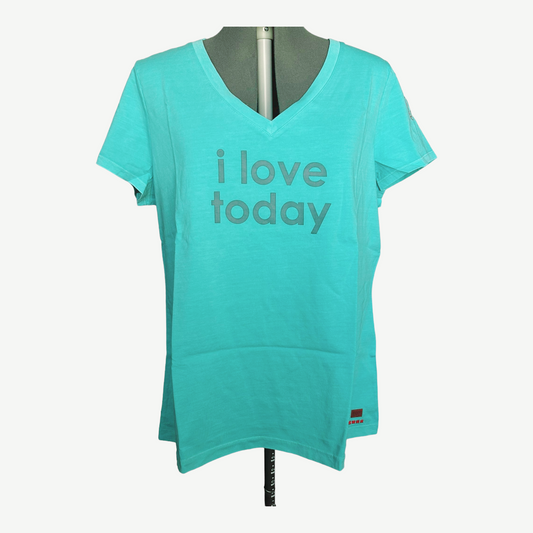 NIP *Peace Love World "I Love Today" Blue V-neck (sz 1x)