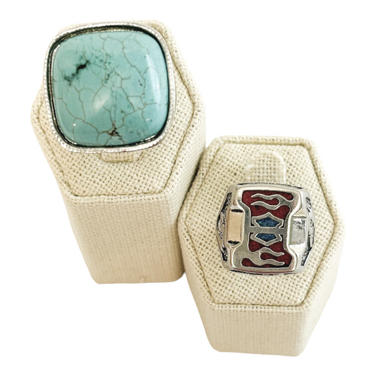 Two (2) *Men Turquoise & Coral Rings Lot (sz 8.75)