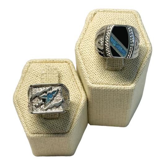 Two (2) *Men Turquoise & Onyx Rings Lot (sz 7.75)