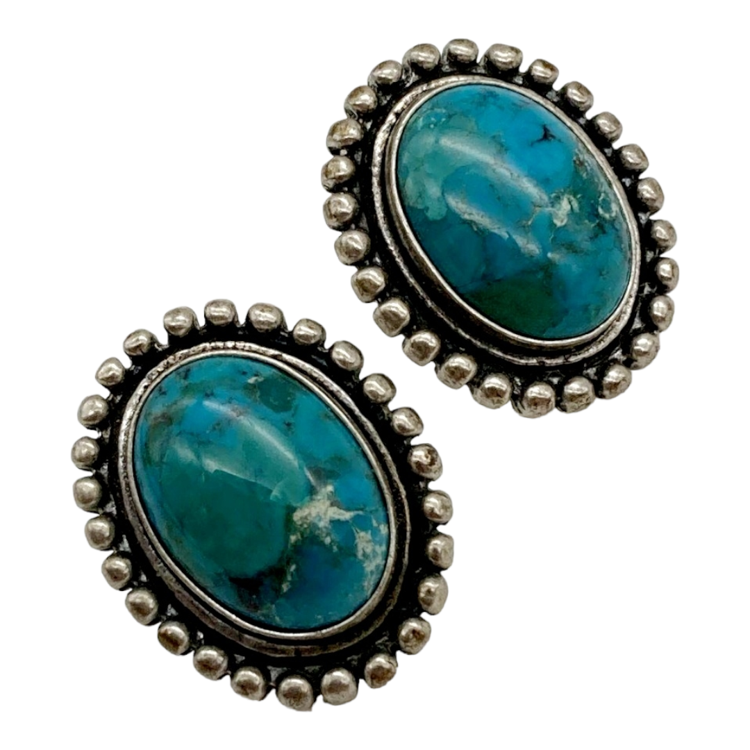 Wonderful *Oval Sterling Silver & Blue Chrysocolla Stone Earrings