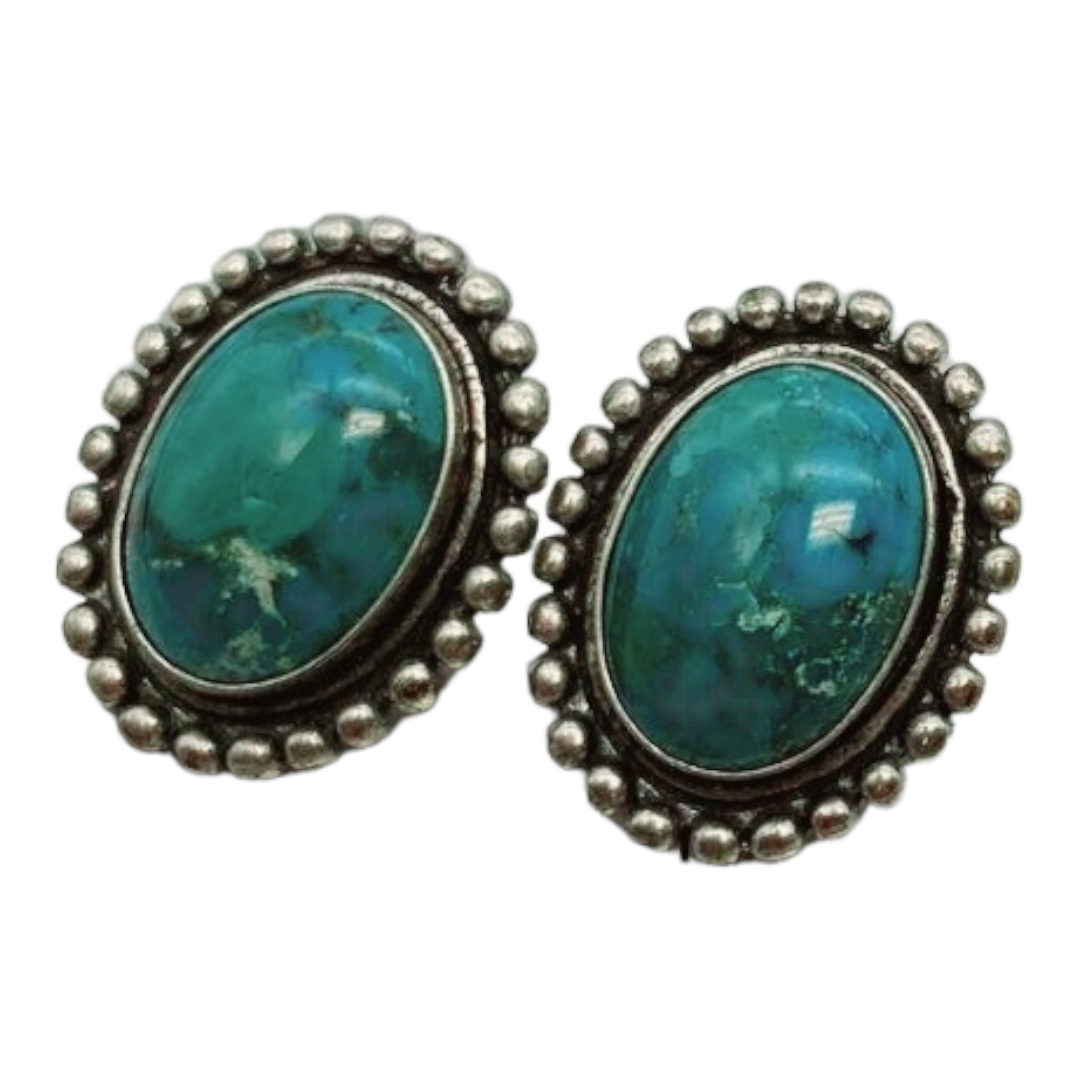 Wonderful *Oval Sterling Silver & Blue Chrysocolla Stone Earrings