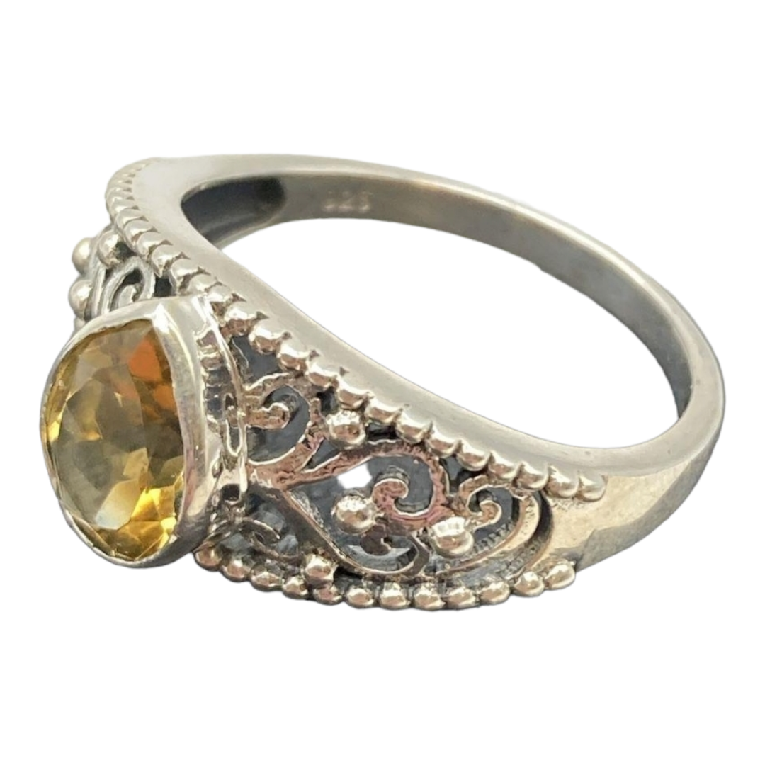 Stunning *Sterling Silver Filigree & Citrine Ring (sz 10)