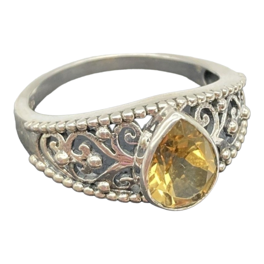 Stunning *Sterling Silver Filigree & Citrine Ring (sz 10)