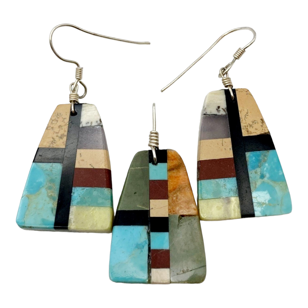 Beautiful *Multi-Stone Inlay Jewelry Set (Earrings / Pendant)