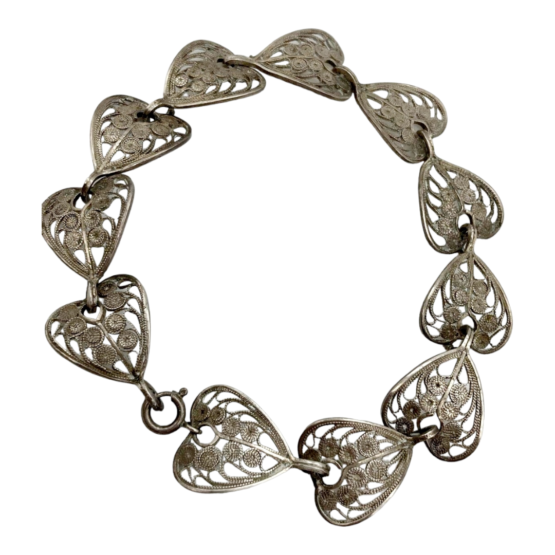 Beautiful *Sterling Silver Filigree Heart Bracelet