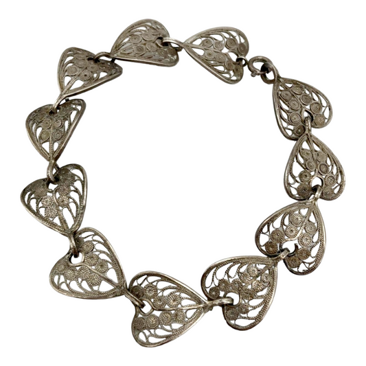 Beautiful *Sterling Silver Filigree Heart Bracelet