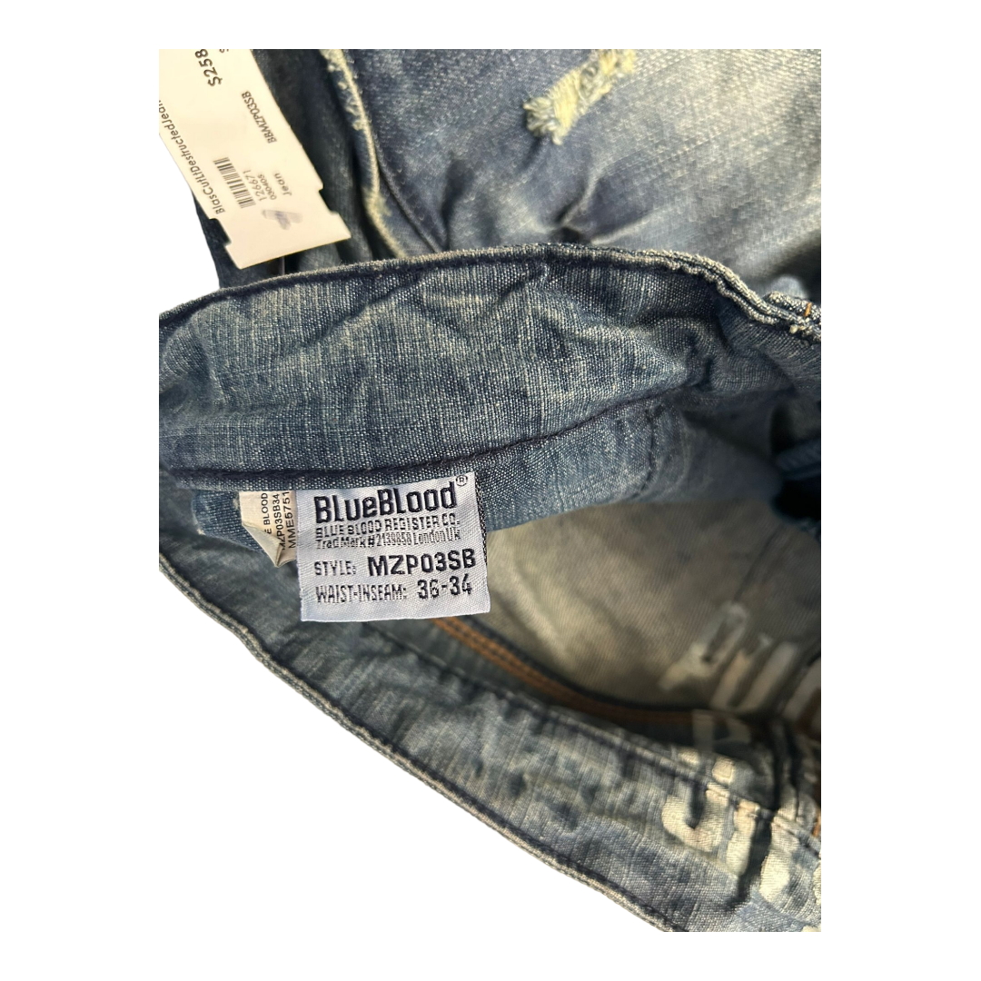 Blue Blood Denim Jeans (sz 36-34) Bias Cut Distressed Flare Bootcut MZP03SP NWT$258