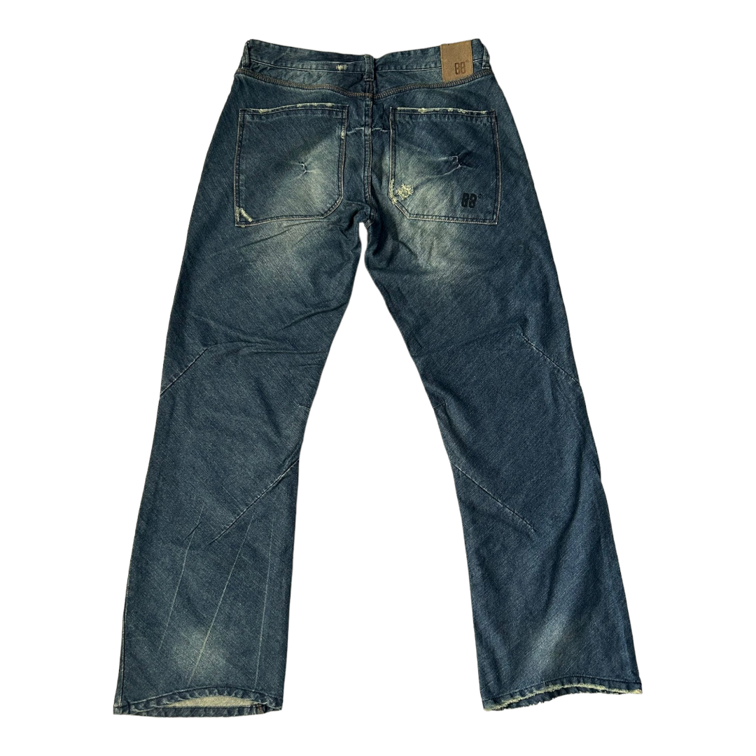 Blue Blood Denim Jeans (sz 36-34) Bias Cut Distressed Flare Bootcut MZP03SP NWT$258