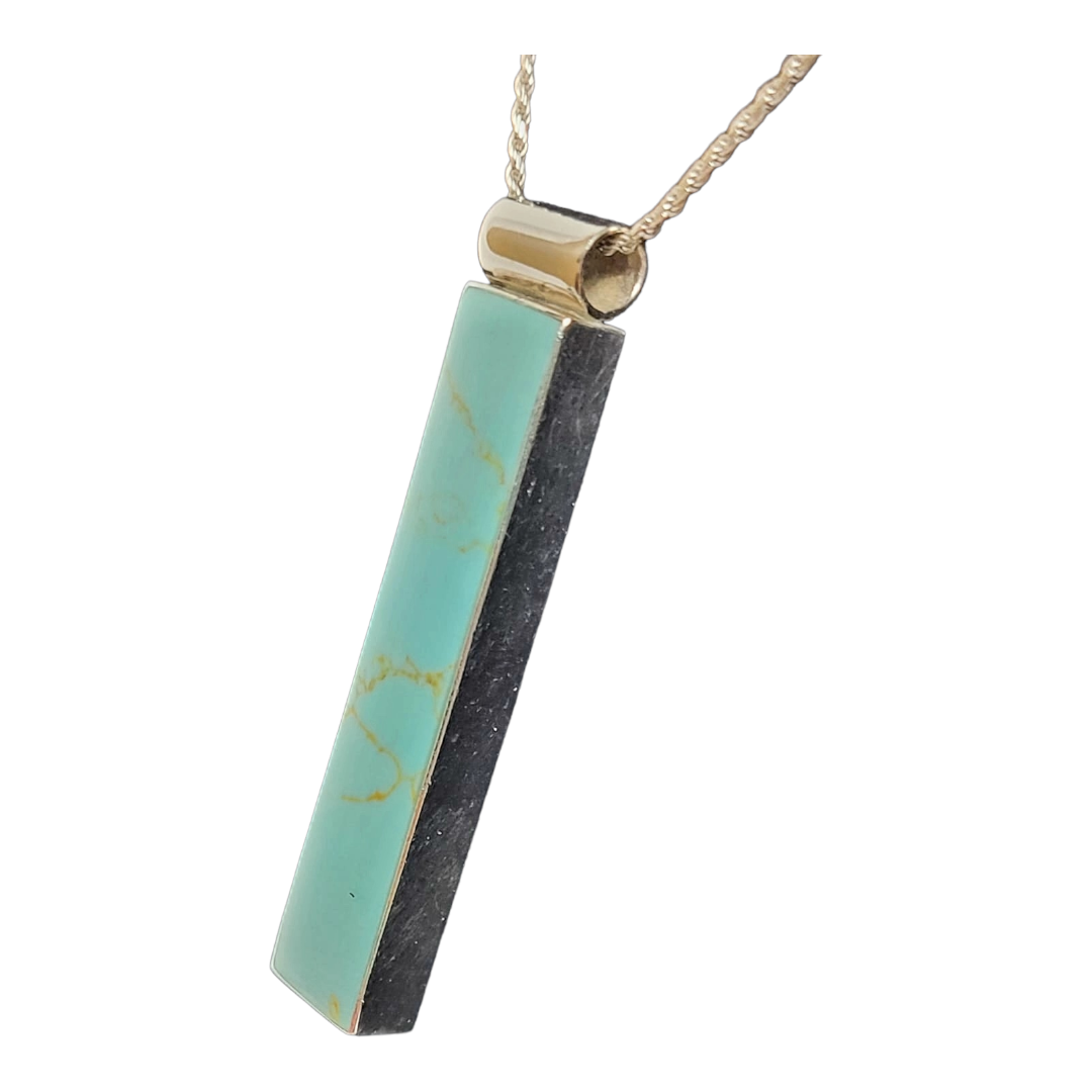Stunning *Sterling Silver & Turquoise Bar Pendant Necklace