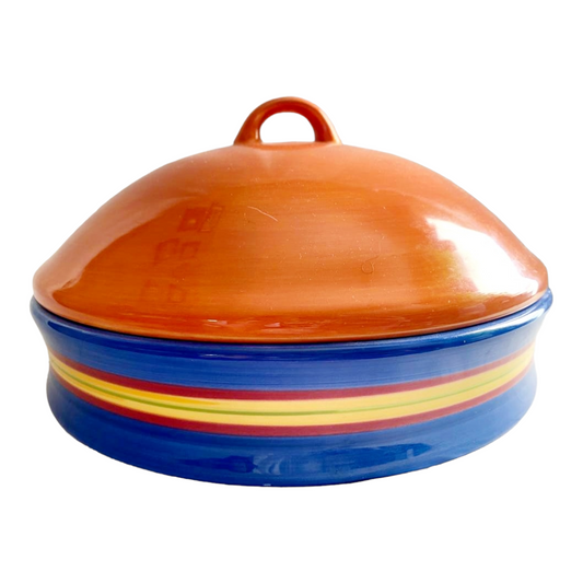 New *Abode Terra Cotta & Blue Serving Dish w/ Lid