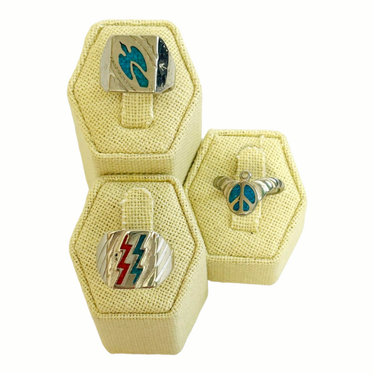 Three (3) *Men's Variety Turquoise Onyx Coral Ring Lot (sz 8.5)