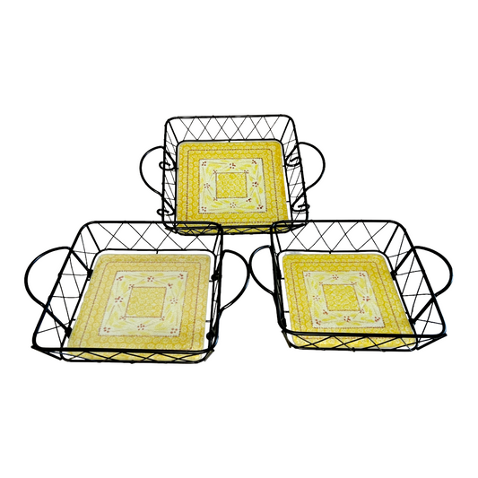 Beautiful *Temp-tations Old World Yellow Square Trivets & Metal Baskets (Set of 3)