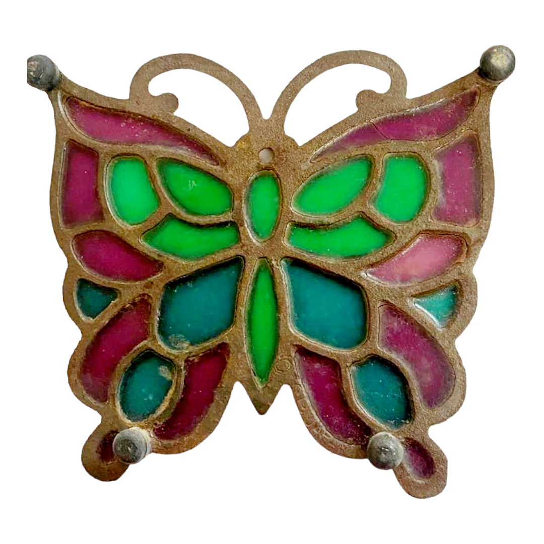 Great *Metal & Colored Glass BUTTERFLY Trivit