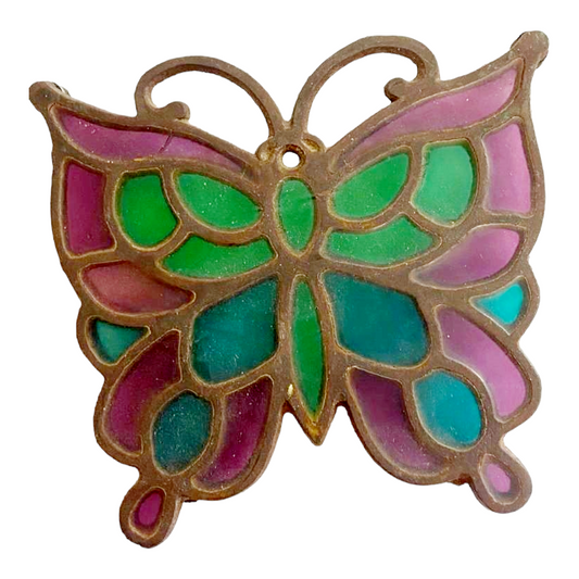 Great *Metal & Colored Glass BUTTERFLY Trivit