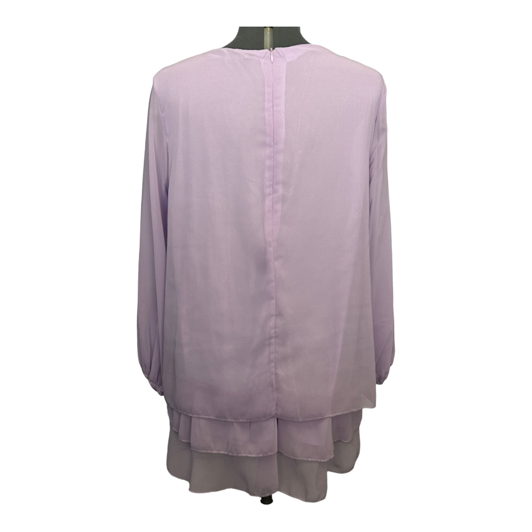 Beautiful *Autumn Lavender Chiffon Long Sleeve Double Layer Dress / Blouse (sz XL)