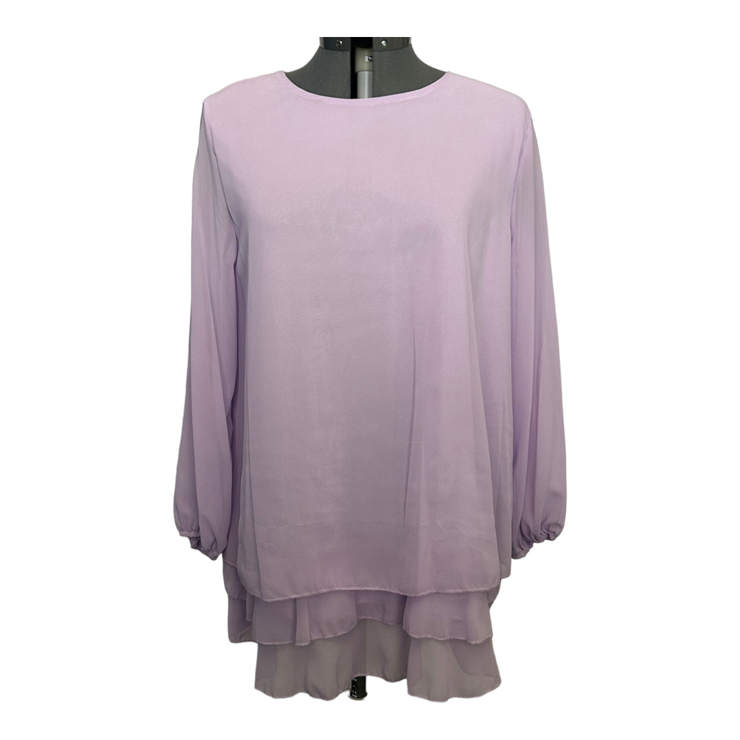 Beautiful *Autumn Lavender Chiffon Long Sleeve Double Layer Dress / Blouse (sz XL)