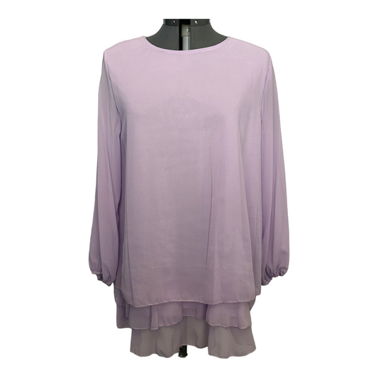 Beautiful *Autumn Lavender Chiffon Long Sleeve Double Layer Dress / Blouse (sz XL)