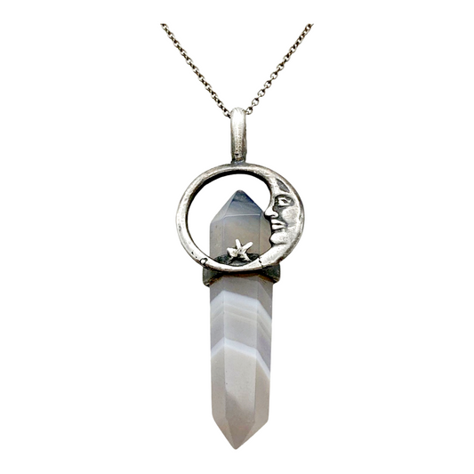 Great *Silver Moon & Agate Prism 16" Necklace