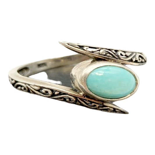 Unique *Sterling Silver .965 & Turquoise Stylish Ring (Size 10)